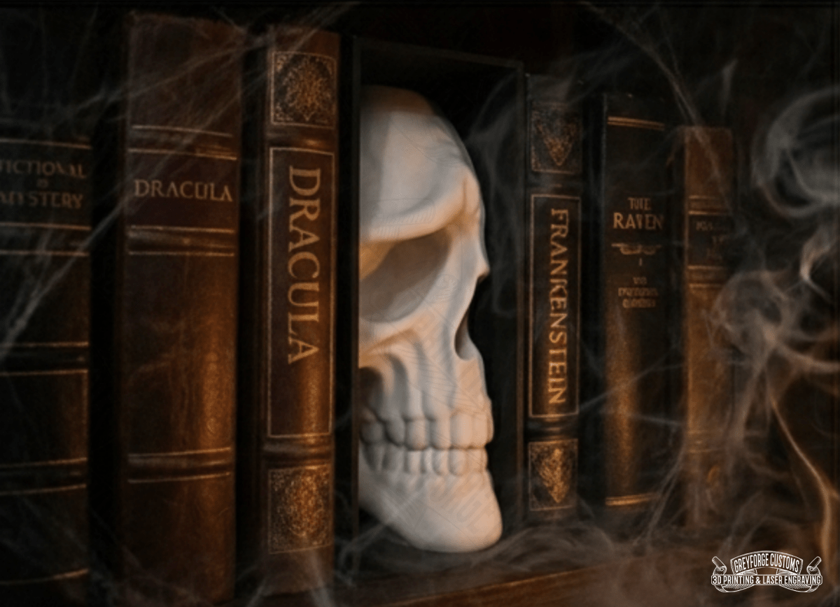 Skull Book Nook Insert (Gothic Bookshelf Decor) - GreyForge Customs