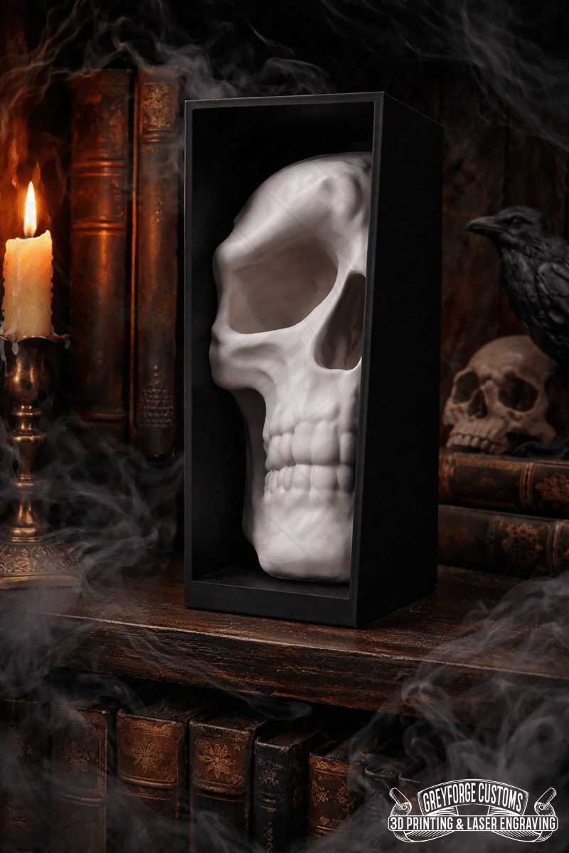 Skull Book Nook Insert (Gothic Bookshelf Decor) - GreyForge Customs