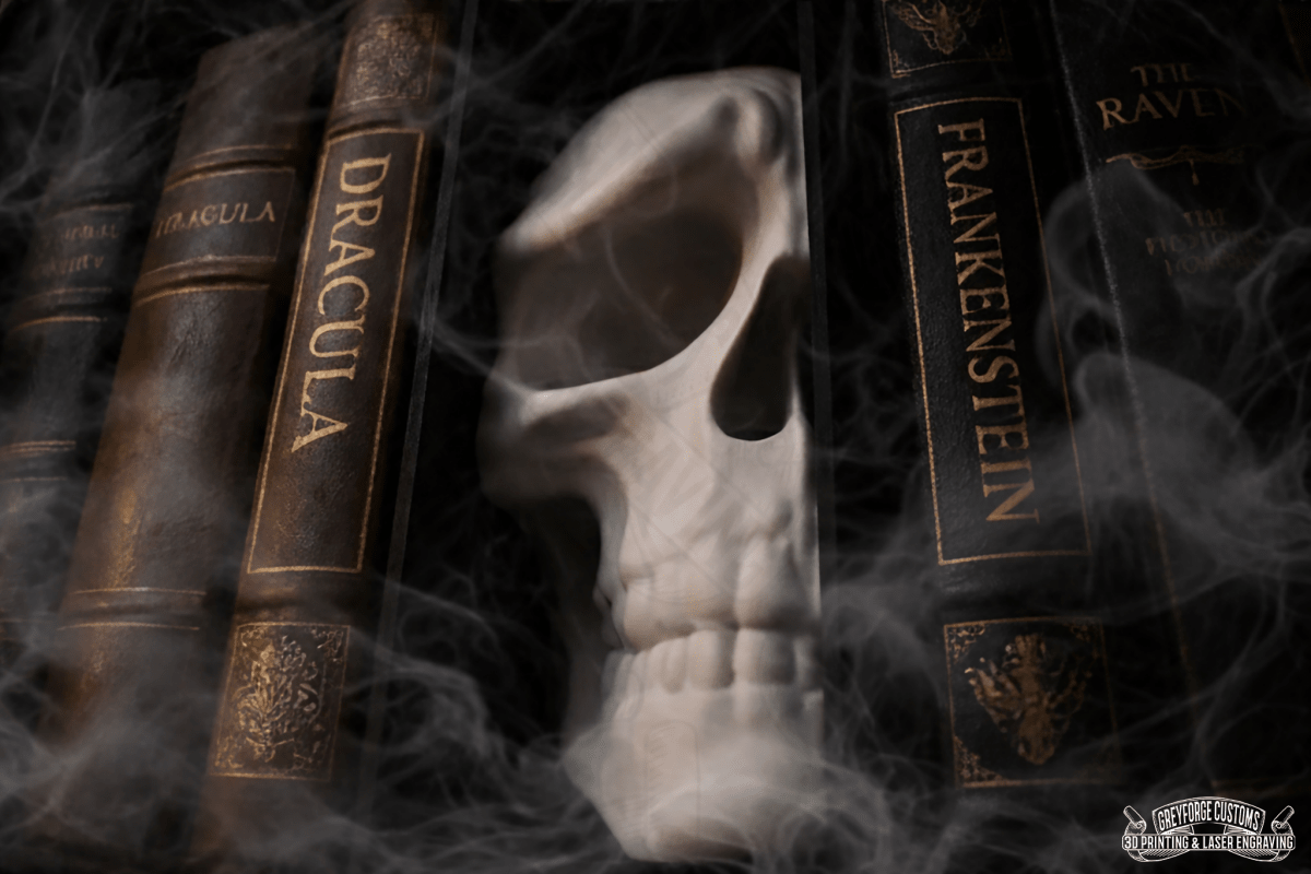 Skull Book Nook Insert (Gothic Bookshelf Decor) - GreyForge Customs