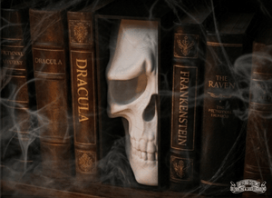 Skull Book Nook Insert (Gothic Bookshelf Decor) - GreyForge Customs